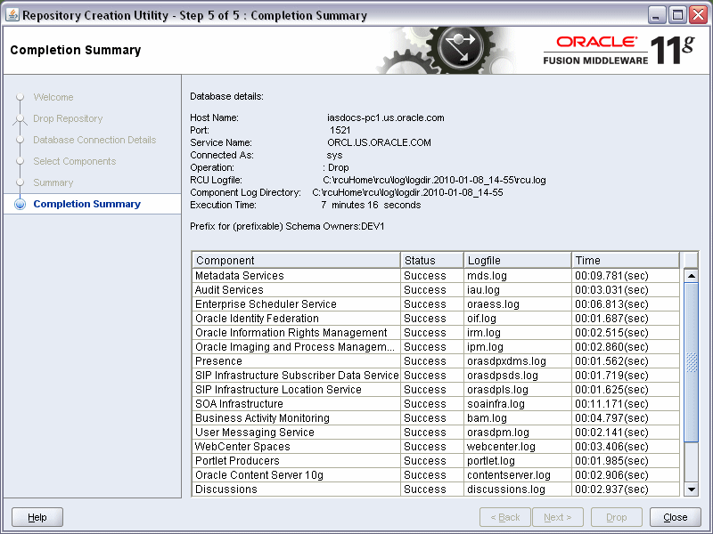 rcu repository creation complete screen