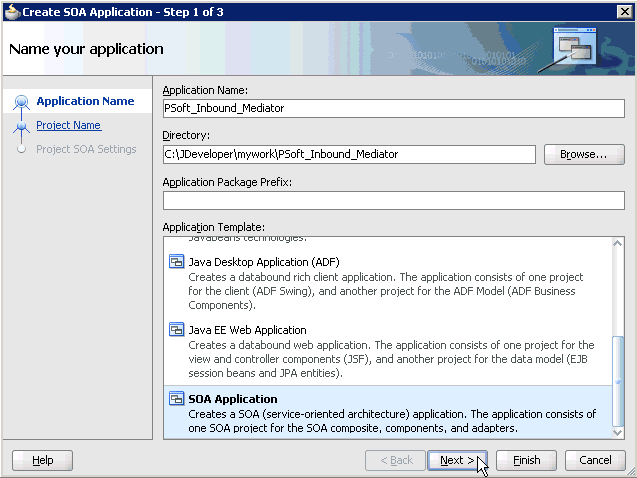 Create SOA Application wizard