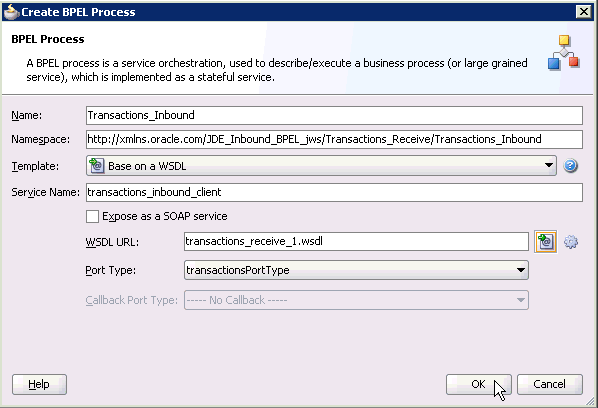 Create BPEL Process dialog box