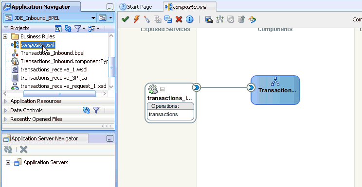 Oracle JDeveloper workspace area