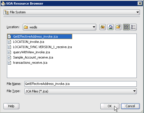 SOA Resource Browser dialog box