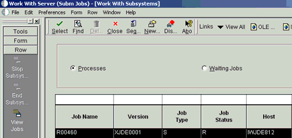Work With Server (Subm Jobs) window