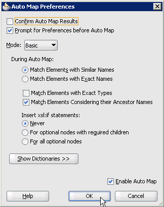 Auto Map Preferences dialog box