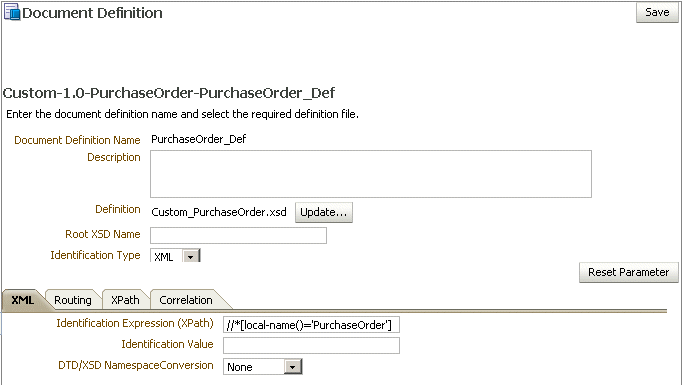 Custom document definition parameters
