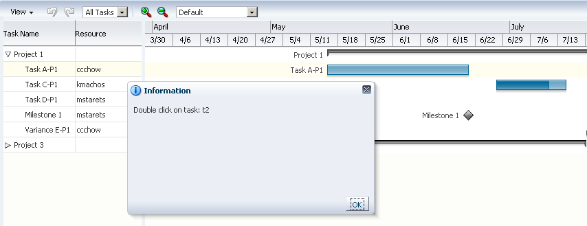 Gantt chart with double-click on task