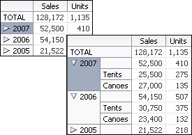 Pivot table with insert drilling expanded.