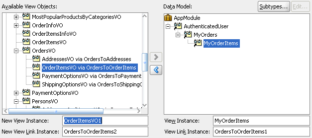 Image of Data Model page of Business Components browser