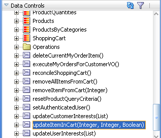 Methods in Data Control panel