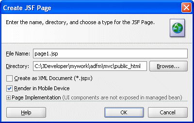 The Create JSF Page dialog box