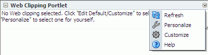 Actions menu on a Web Clipping portlet