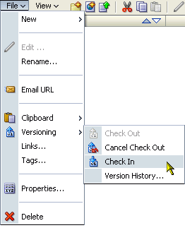 Check In option on the File menu