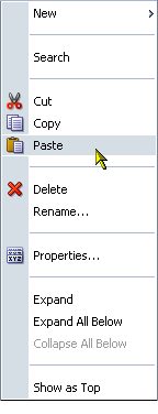 Paste command on the folder context menu