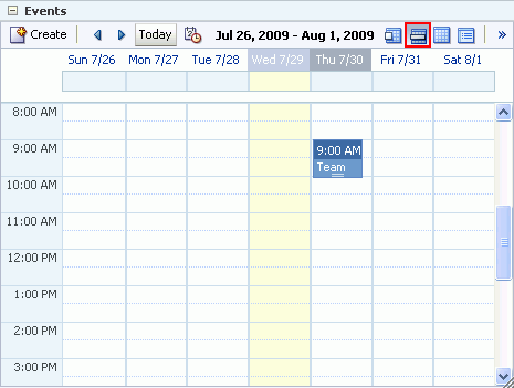 Events task flow with events displayed by week