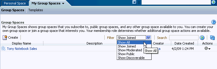 Group Spaces tab