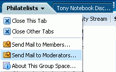 Group space tab actions menu