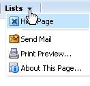 Actions menu options on out-of-the-box service pages