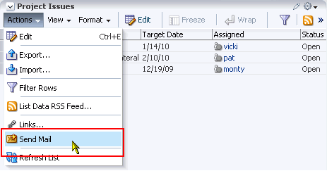 Send Mail option on a list Actions menu