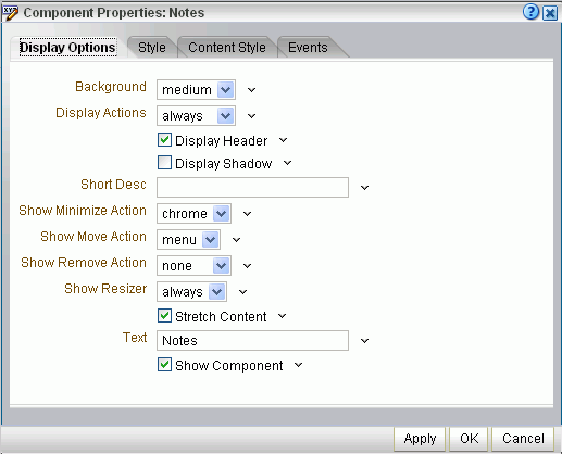Component Properties dialog of a Notes task flow