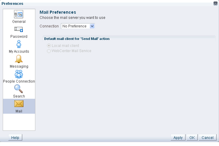 Mail Preferences panel in Preferences dialog box