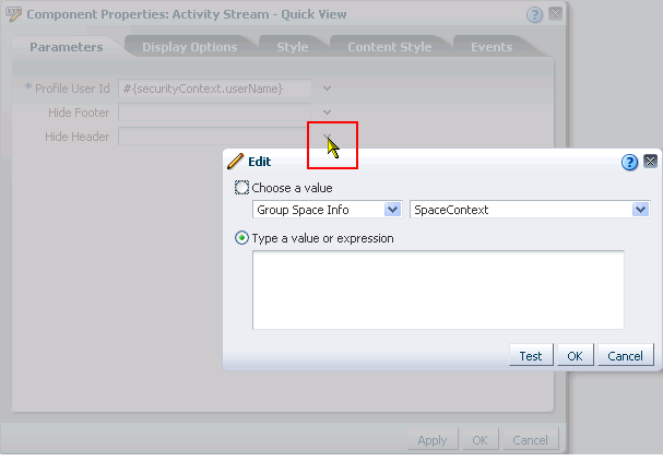 Edit icon next to a parameter value field