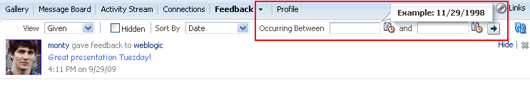 Date range fields on the Feedback page