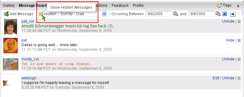 Hidden checkbox on a Message Board page