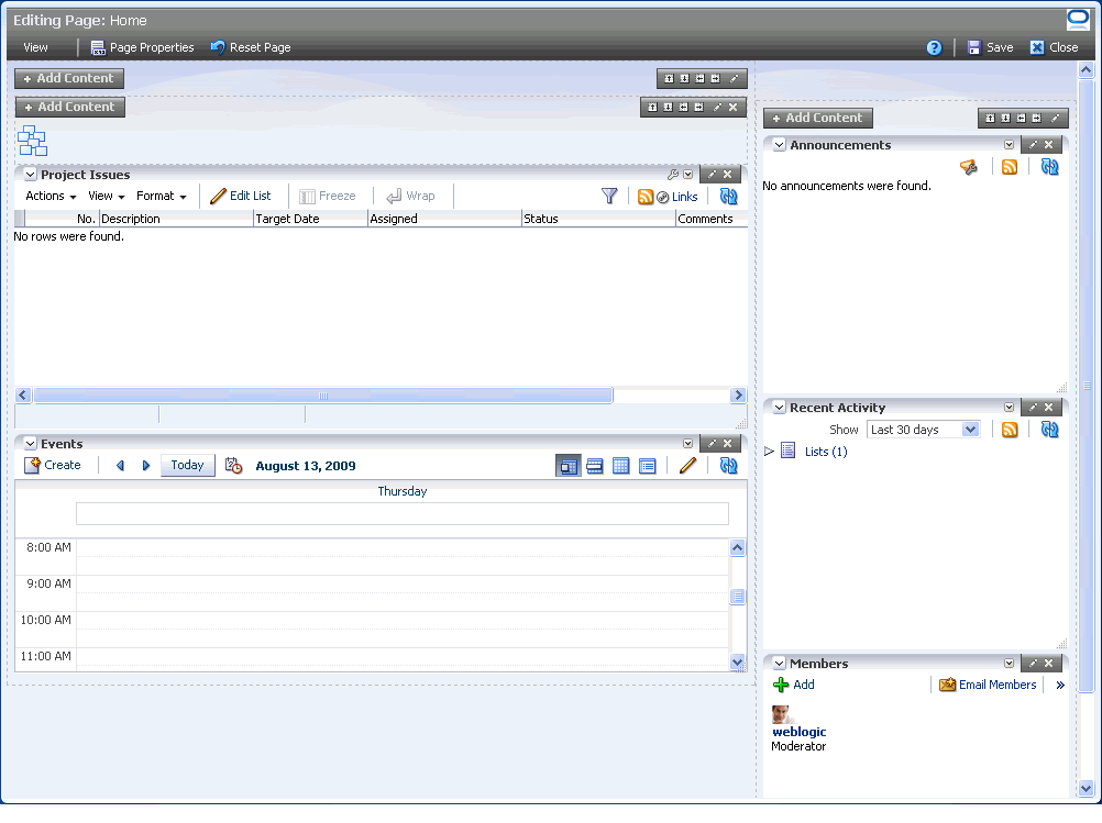 A page opened in WebCenter Composer