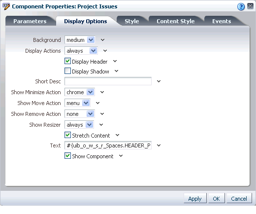 Display Options tab in the Component Properties dialog