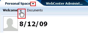 Actions menu indicators on space and page tabs