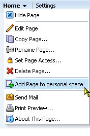 Page tab menu on a group space page