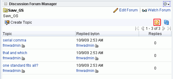 RSS icon in a Discussion Forum Manager Task Flow