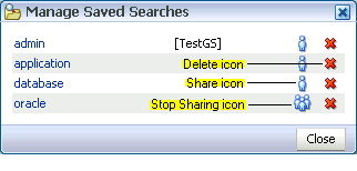 Manage (saved searches) window