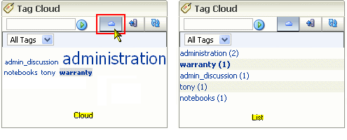 Tags displayed in a cloud and in a list
