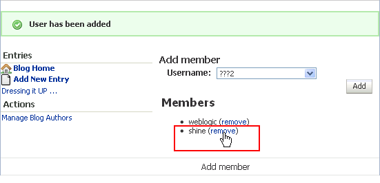 Remove link next to a user name