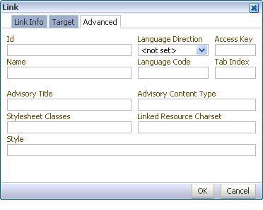 Advanced tab in the Link dialog