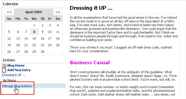 Manage Blog Authors link