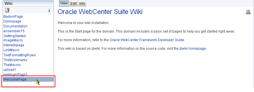 WelcomePage link on a wiki page
