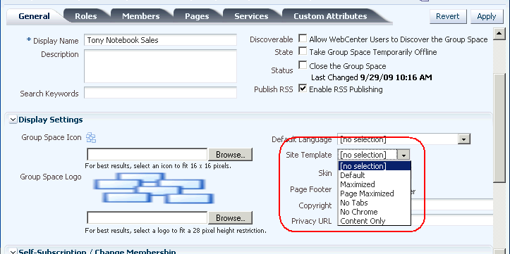 Site template options