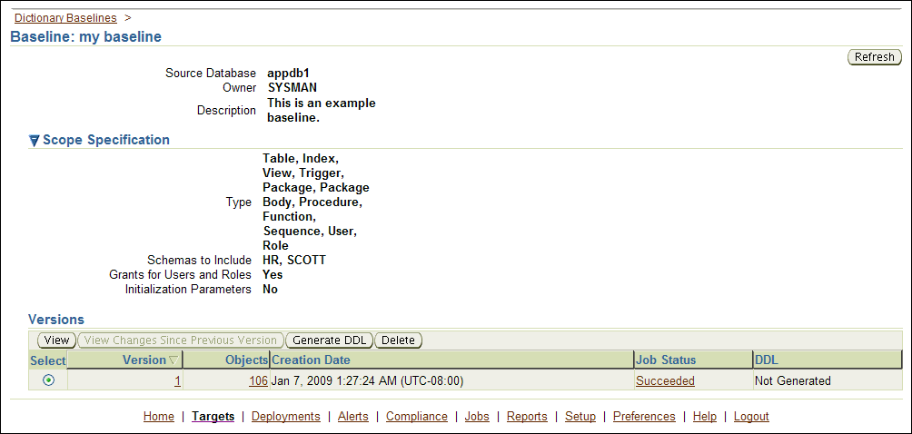 取得されたベースラインの表示