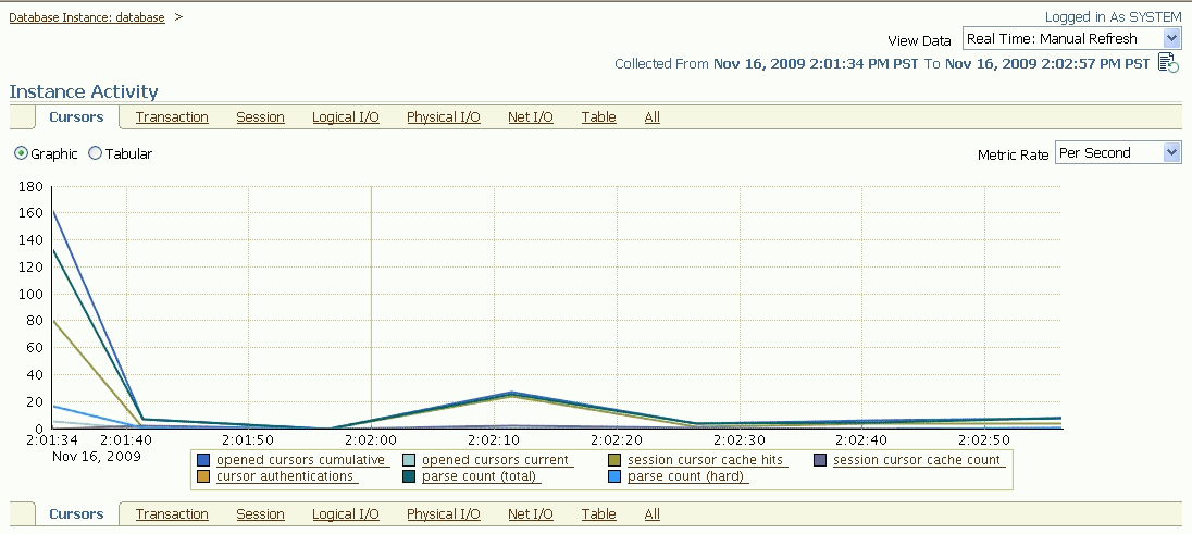 Enterprise Managerの「インスタンス・アクティビティ」ページ