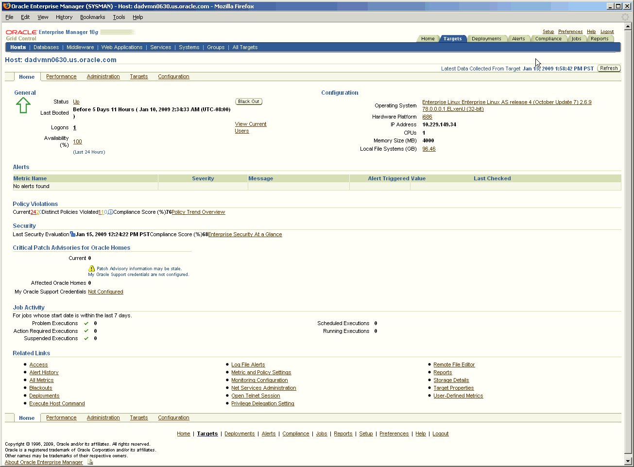 これはEnterprise Managerのホストのホームページです