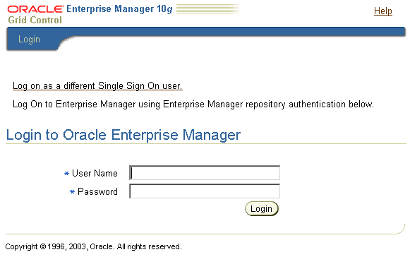 SSOを構成した場合の変更されたEnterprise Managerログオン・ページ
