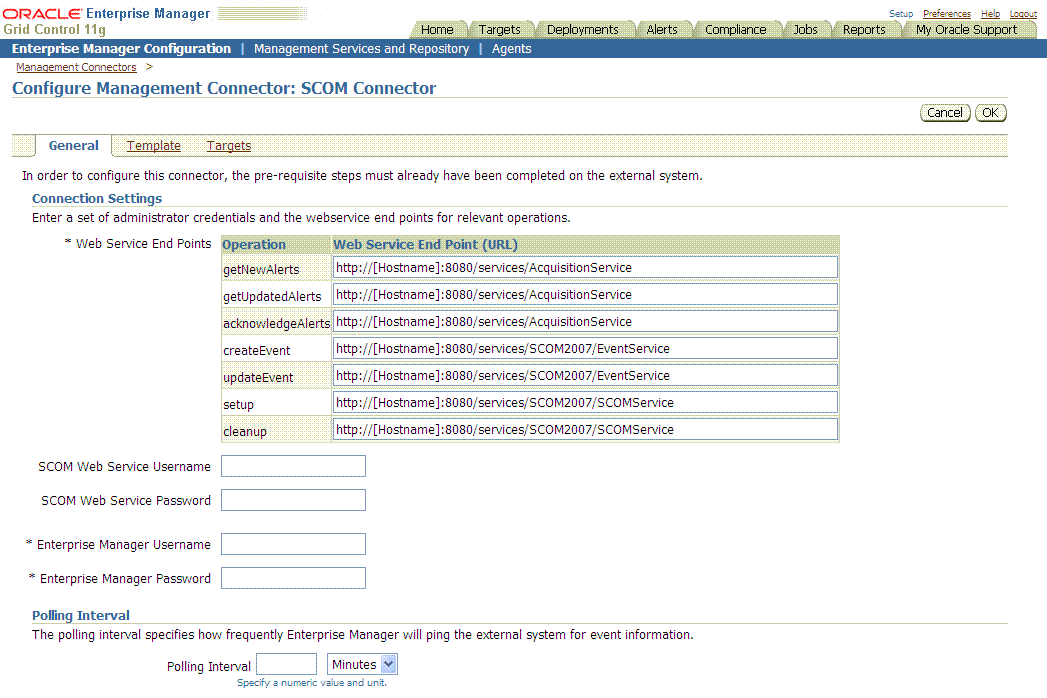 Shows Configure Management Connector page with example input