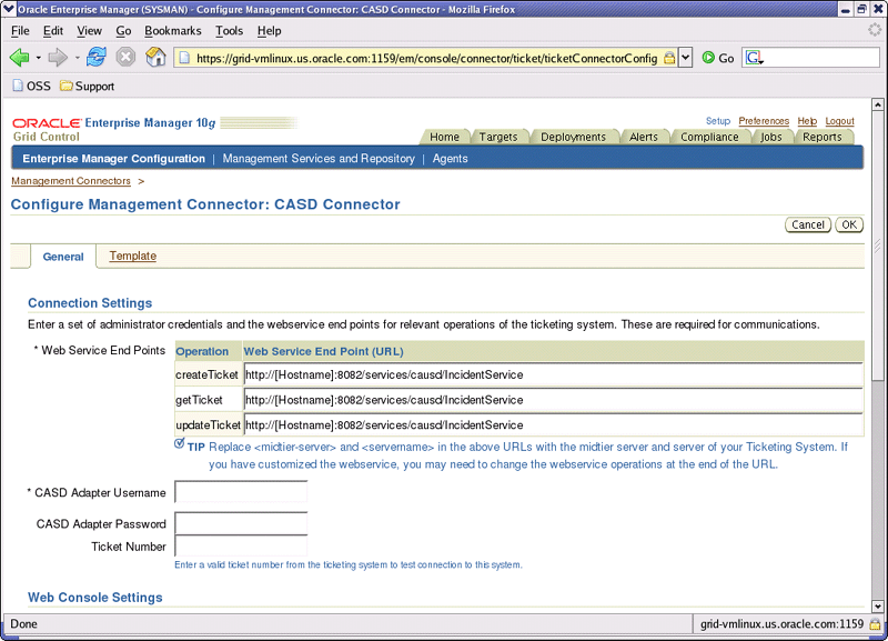 Configure Management Connector Page