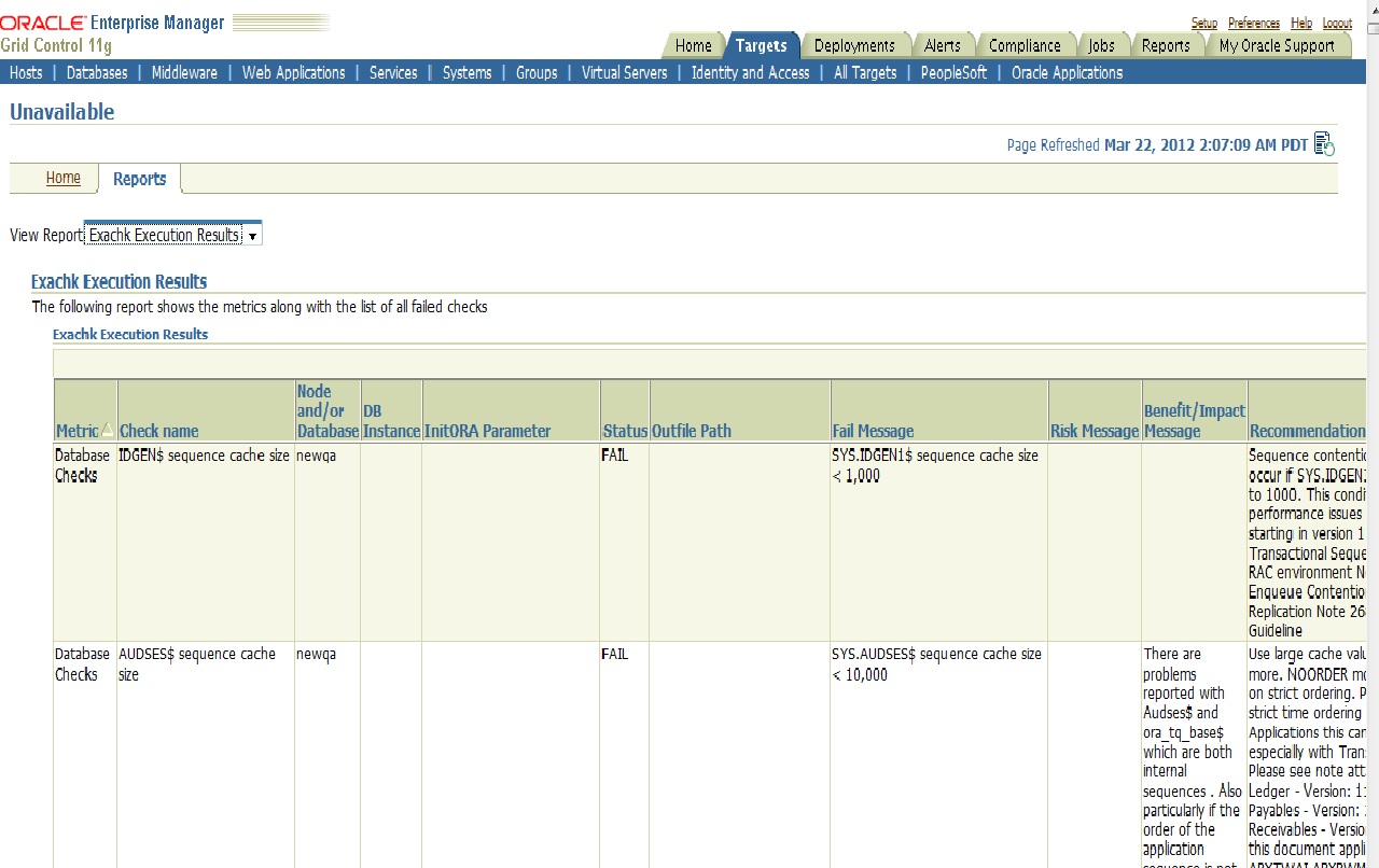 Exachk Execution Results Sample