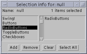 Picture of the panel that allows you to manipulate the object's AccessibleSelection