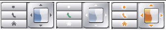 Left image: emulator no action. Center: center button selected. Right: center button pressed.