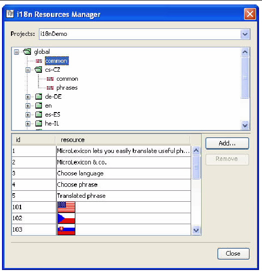 118n Resources Manager views the settings for a specific project