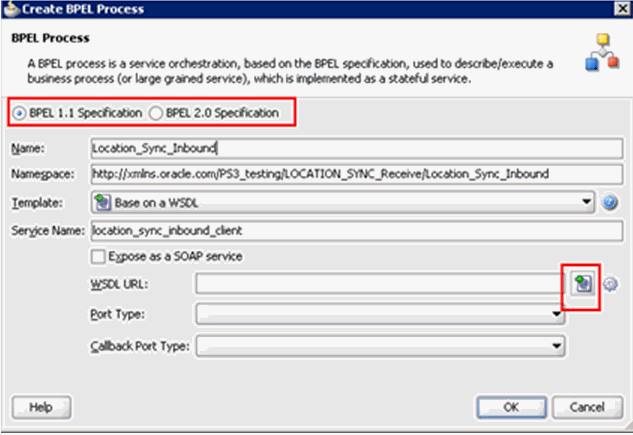 Create BPEL Process dialog box