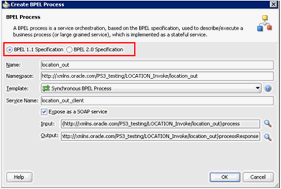 Create BPEL Process dialog box